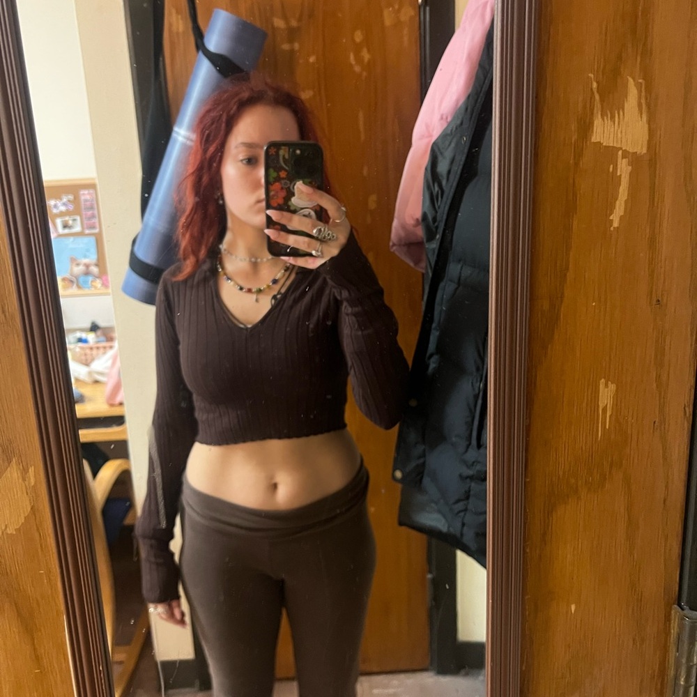 Garage Brown Ribbed Crop Top
